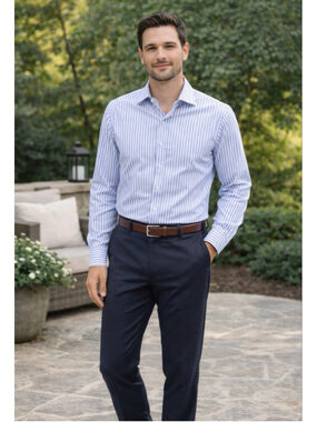 Men's Van Laack Business Blue White Striped Dress Shirt Neck 15.5